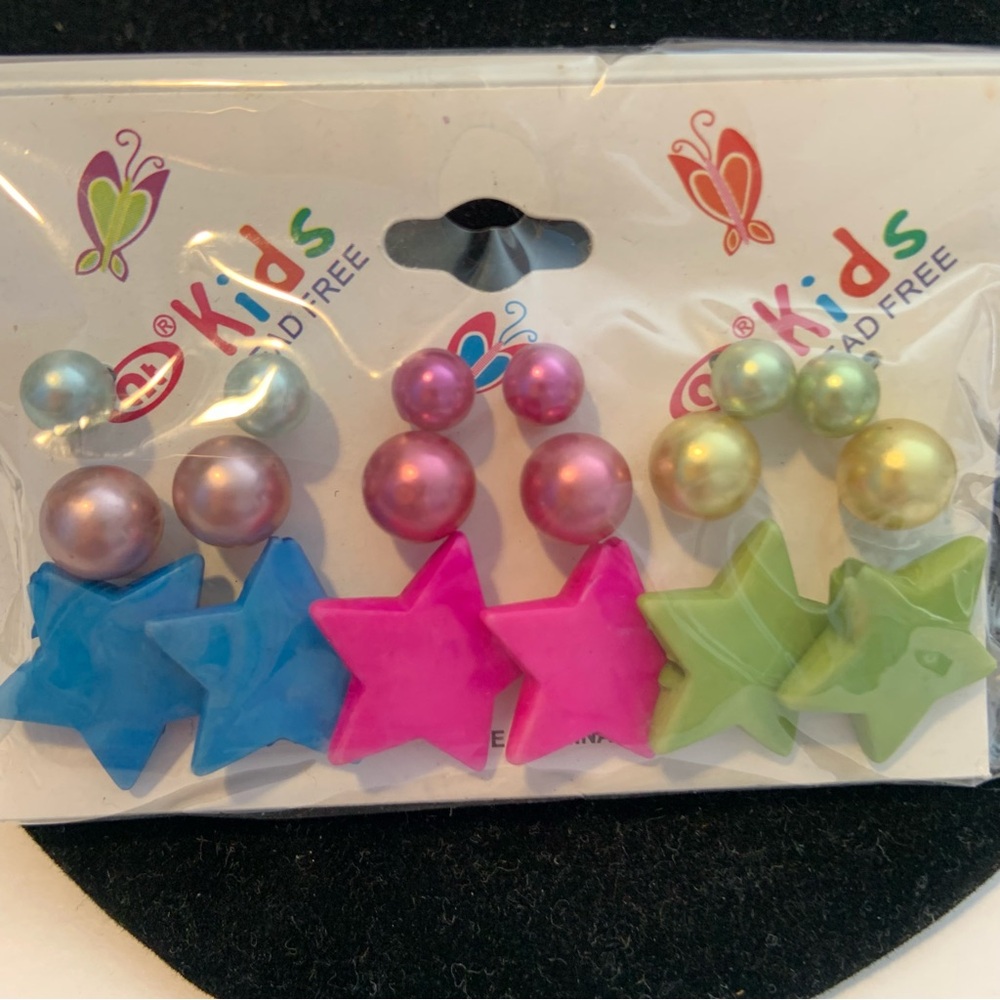 Colorful Star and Pearl Earrings Set, Girls